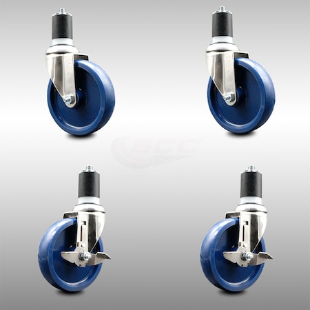 5 Inch 316SS Solid Poly Swivel 1-3/4 Inch Expanding Stem Caster Brake SCC, 2PK